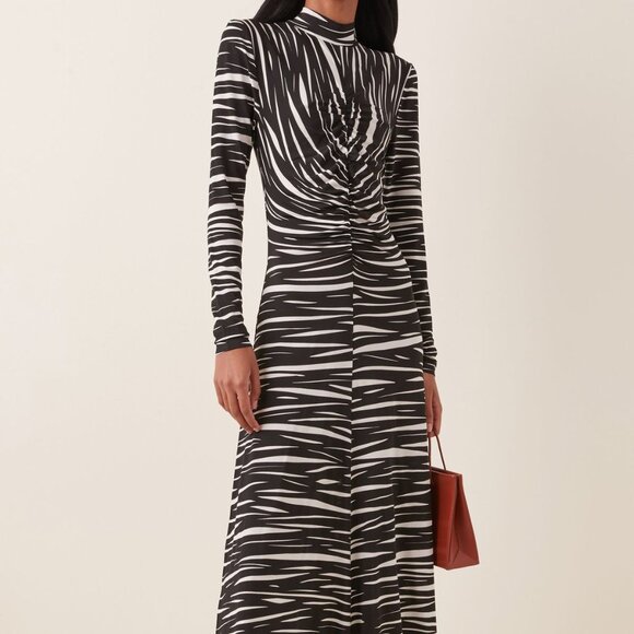 STINE GOYA Asher Ruched Stretch-Jersey Midi Dress ~ Black & White stripes XS - Picture 7 of 12